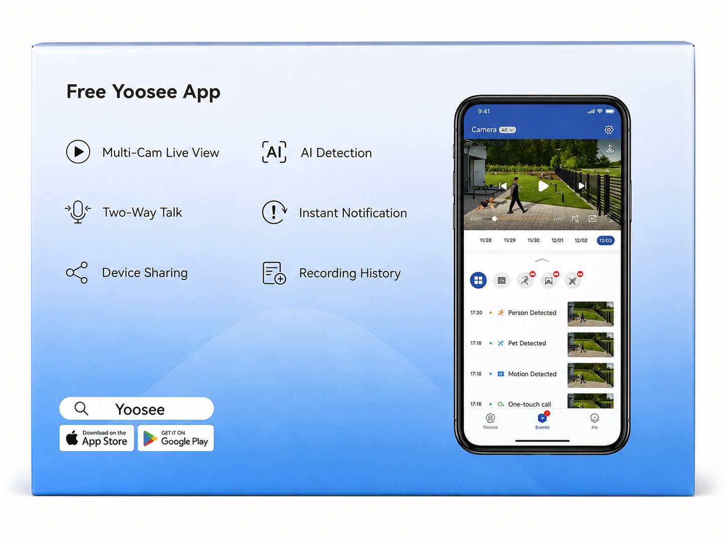 Yoosee Outdoor AI Camera (A10) – 3MP/2K Ultra HD Wi-Fi 6 Security Camera