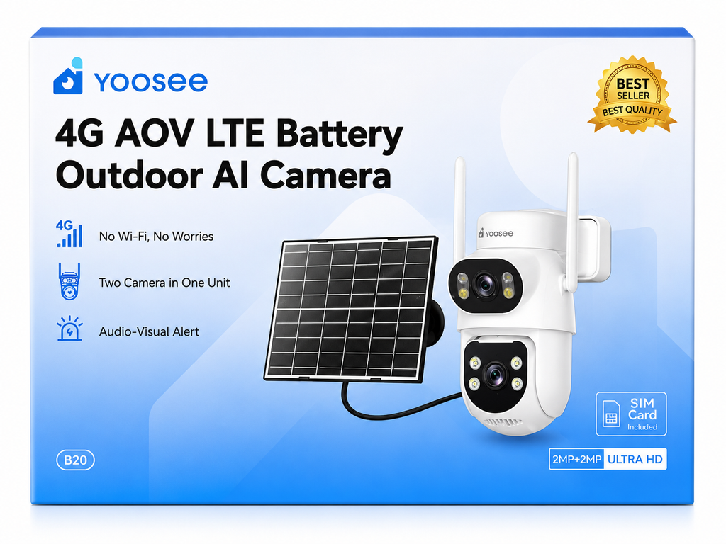 Yoosee B20 4G AOV LTE Battery Outdoor AI Camera with Solar Panel (20+ Hours Battery Backup)