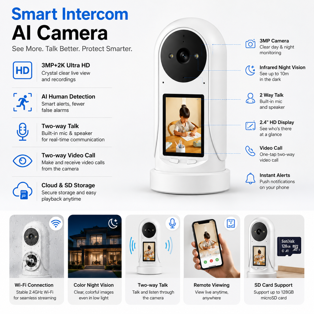 Yoosee S10 intercom AI security camera, angled view
