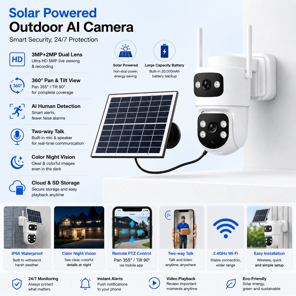 Yoosee B20 4G AOV LTE Battery Outdoor AI Camera with Solar Panel (20+ Hours Battery Backup)