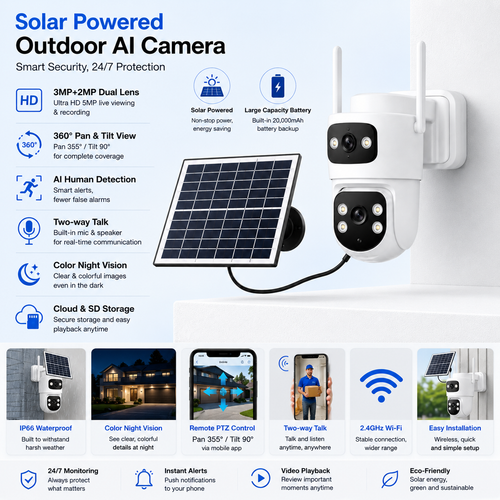 Yoosee B20 4G AOV LTE Battery Outdoor AI Camera with Solar Panel (20+ Hours Battery Backup)