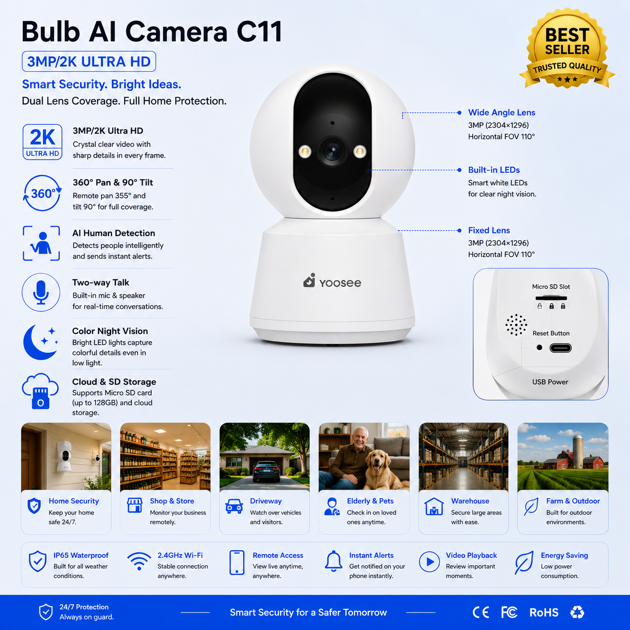Yoosee C10 Indoor AI Camera (3MP/2K Ultra HD)
