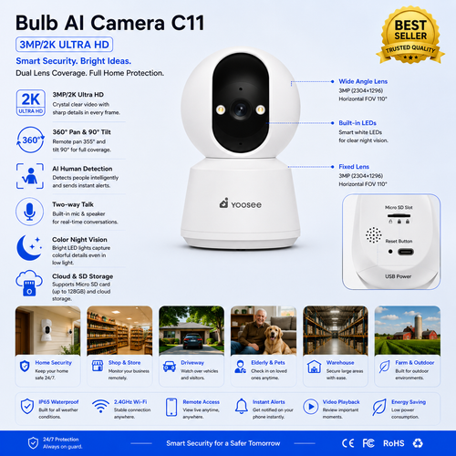 Yoosee C10 Indoor AI Camera (3MP/2K Ultra HD)